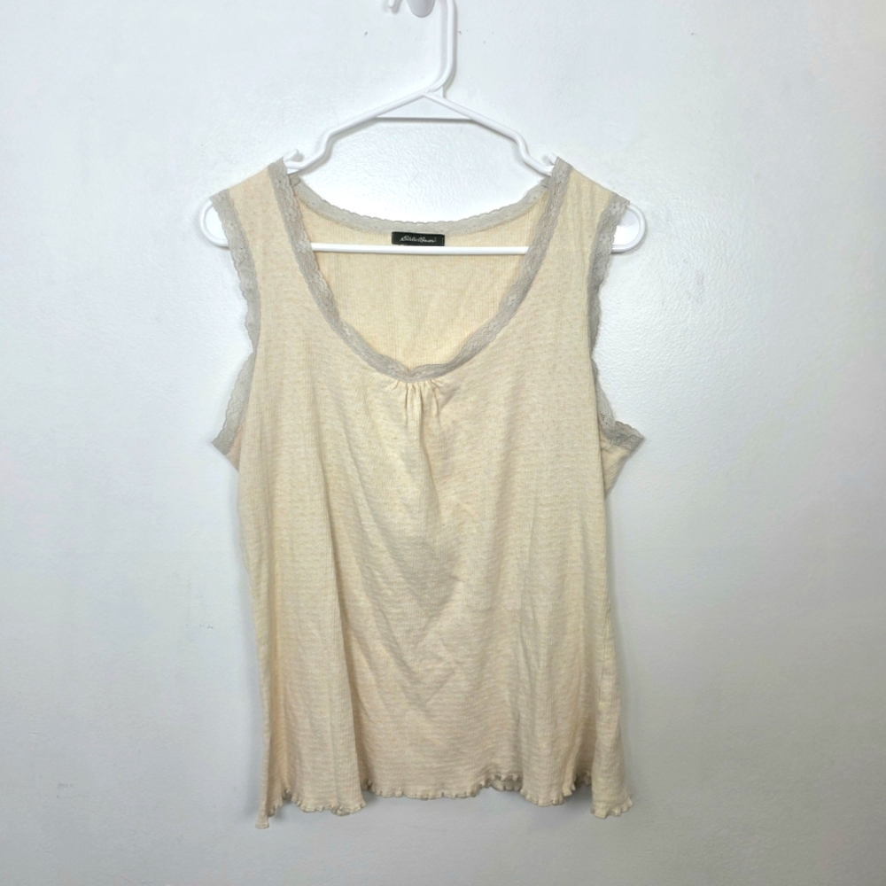 Eddie Bauer Cream‎ Lace Trim Coquette Y2K Dainty Angelcore Tank Top Size Medium
